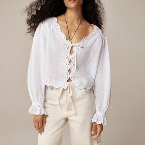 J.CREW NWT Scallop-trim tie-front top in 100% ramie